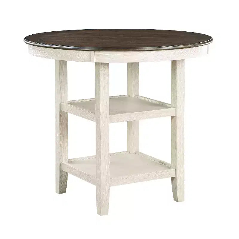 Table à manger ronde Okak de style transitionnel pour petits espaces, table hauteur comptoir avec 2 étagères de rangement pour salon, bureau, cuisine