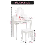 Coiffeuse pour enfants avec miroir, table de maquillage et tabouret, avec ensemble de maquillage en bois pour filles de 4 à 9 ans