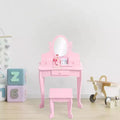 Kids' Vanity Set with Mirror, Makeup Table and Stool Vanity Desk and Chair with Wood Makeup Playset for 4-9 Girls