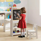 Costway Table et Chaise pour Enfants avec Chevalet, Tableau Blanc, Tableau Noir et Rouleau de Papier