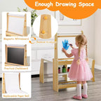 Costway Table et Chaise pour Enfants avec Chevalet, Tableau Blanc, Tableau Noir et Rouleau de Papier