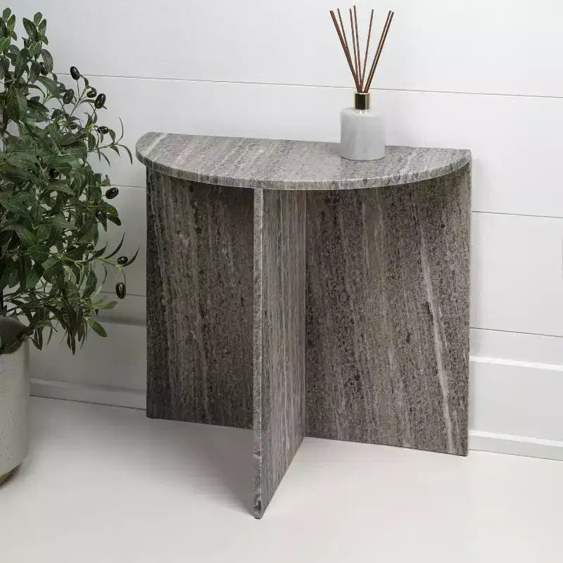 Table d'appoint demi-lune minimaliste Art déco en marbre naturel faite à la main JONATHAN Y Patrice 20