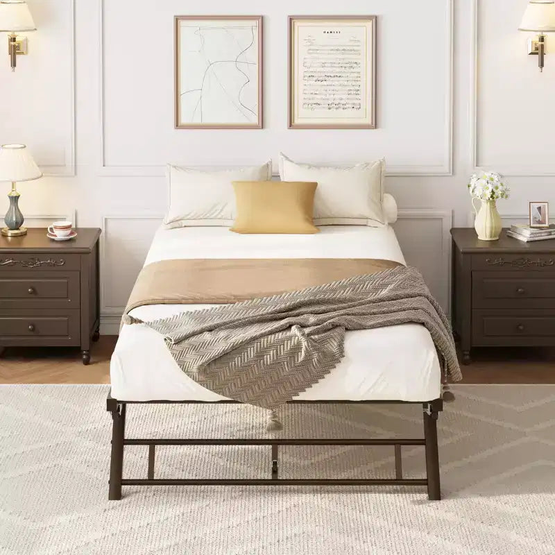 Cadre de lit gigogne double - Plateforme métallique relevable avec roulettes verrouillables, conception pliable pour chambres d'amis et soirées pyjama