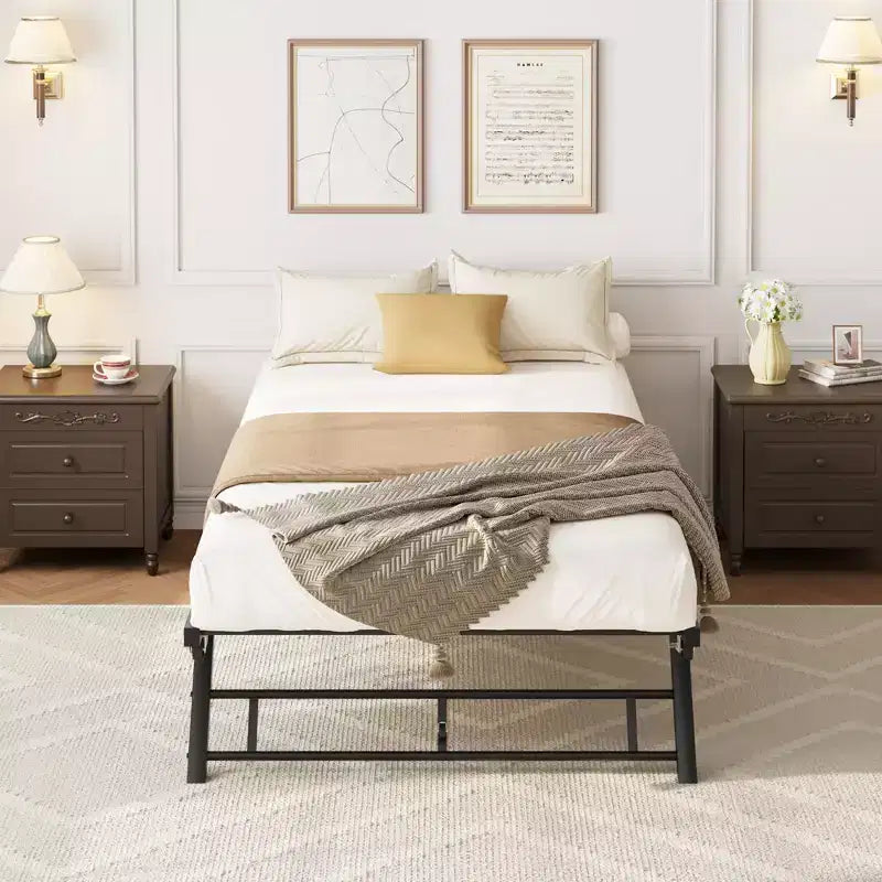 Cadre de lit gigogne double - Plateforme métallique relevable avec roulettes verrouillables, conception pliable pour chambres d'amis et soirées pyjama