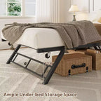 Cadre de lit gigogne double - Plateforme métallique relevable avec roulettes verrouillables, conception pliable pour chambres d'amis et soirées pyjama