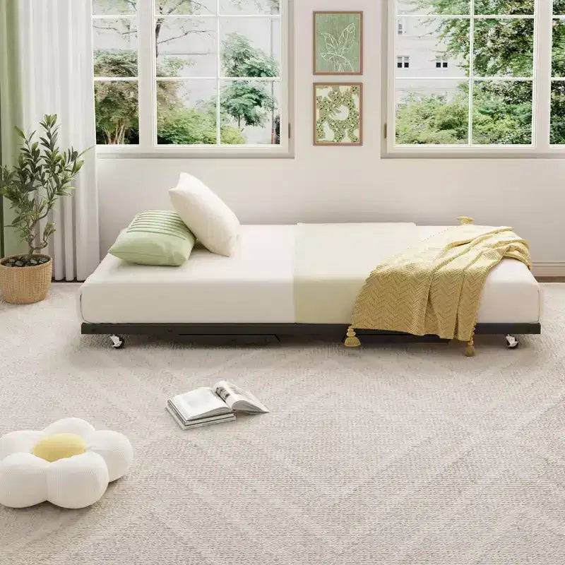 Cadre de lit gigogne double - Plateforme métallique relevable avec roulettes verrouillables, conception pliable pour chambres d'amis et soirées pyjama