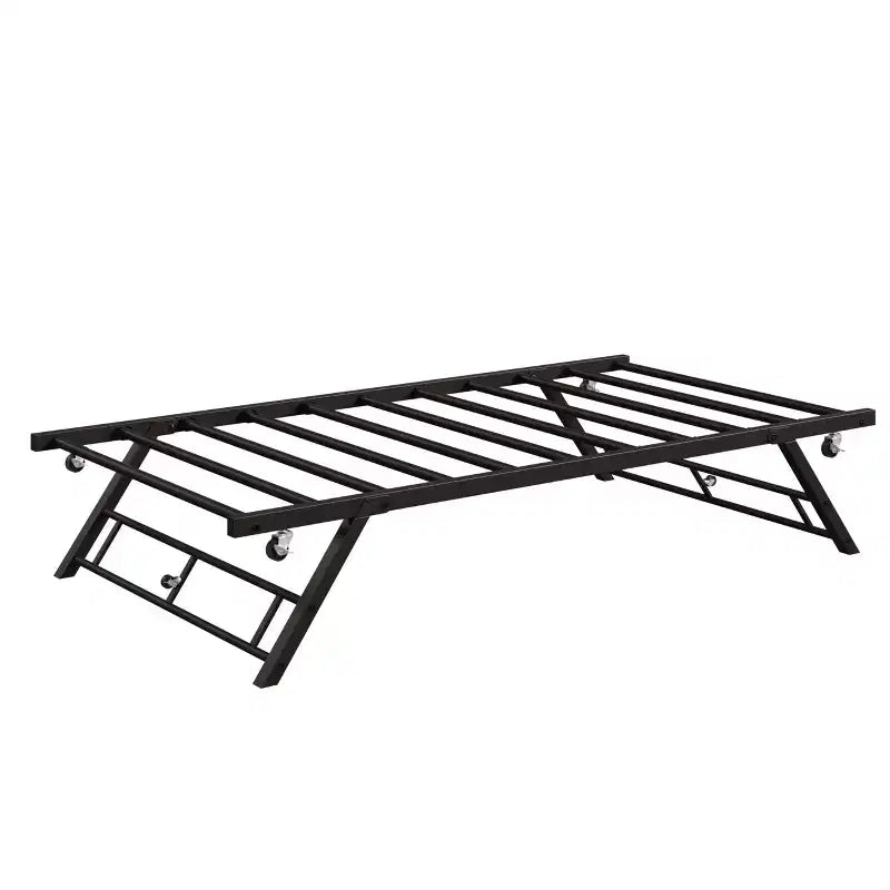 Cadre de lit gigogne double - Plateforme métallique relevable avec roulettes verrouillables, conception pliable pour chambres d'amis et soirées pyjama