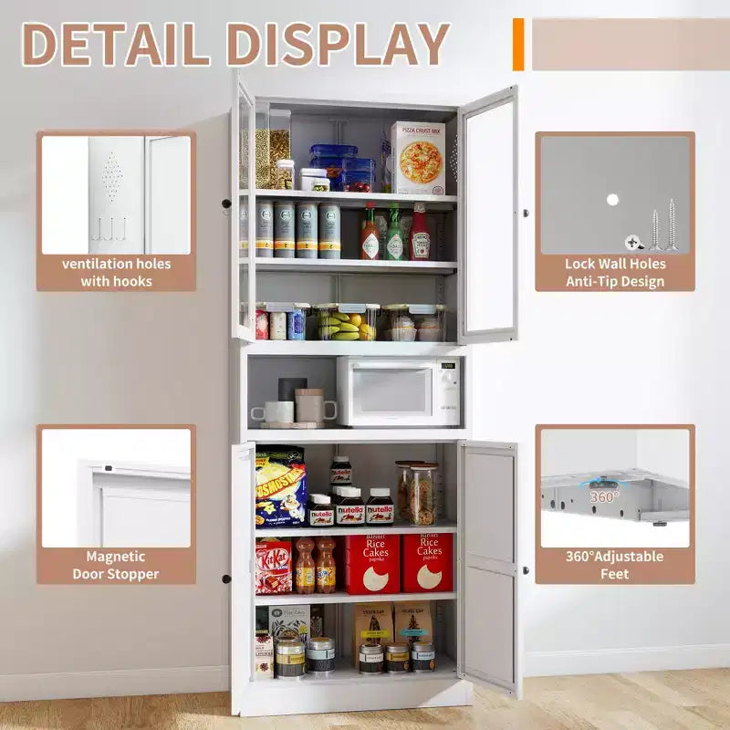 Armoire de cuisine autoportante Okak 61, rangement réglable avec 4 étagères, placard en métal robuste pour salle à manger/salon