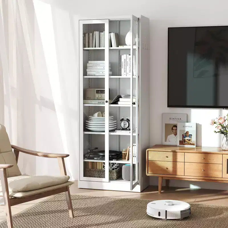 Armoire de cuisine autoportante Okak 61, rangement réglable avec 4 étagères, placard en métal robuste pour salle à manger/salon