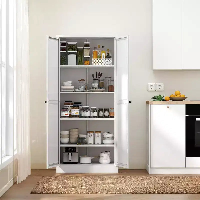 Armoire de cuisine autoportante Okak 61, rangement réglable avec 4 étagères, placard en métal robuste pour salle à manger/salon