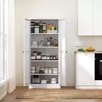 Armoire de cuisine autoportante Okak 61, rangement réglable avec 4 étagères, placard en métal robuste pour salle à manger/salon