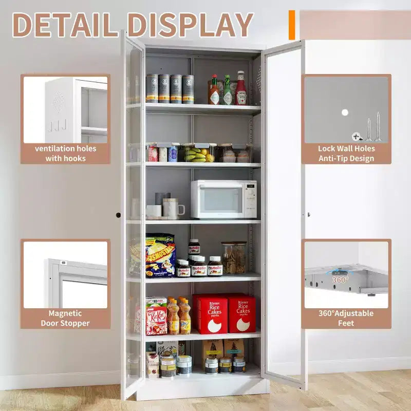 Armoire de cuisine autoportante Okak 61, rangement réglable avec 4 étagères, placard en métal robuste pour salle à manger/salon