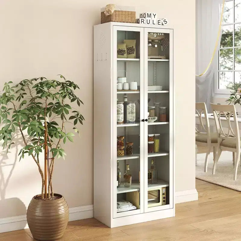 Armoire de cuisine autoportante Okak 61, rangement réglable avec 4 étagères, placard en métal robuste pour salle à manger/salon