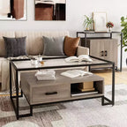 Table basse rectangulaire en verre avec 2 tiroirs et étagère de rangement Table basse vintage pour le salon