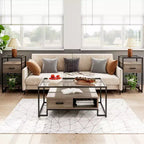 Table basse rectangulaire en verre avec 2 tiroirs et étagère de rangement Table basse vintage pour le salon