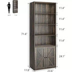 Bibliothèque industrielle en chêne avec portes, étagère de rangement à 4 niveaux, 181,4 cm de hauteur, 30 cm de profondeur, pour chambre/salon/bureau à domicile