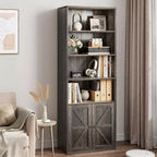 Bibliothèque industrielle en chêne avec portes, étagère de rangement à 4 niveaux, 181,4 cm de hauteur, 30 cm de profondeur, pour chambre/salon/bureau à domicile