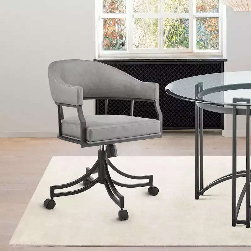 Armen Living, Chaise de salle à manger pivotante Tibet avec fer noir mat