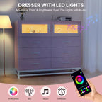 Commode à 8 tiroirs Acekool avec armoire pour chambre à coucher, chiffonnier haut avec station de charge, organisateur de rangement pour salon, couloir, placard