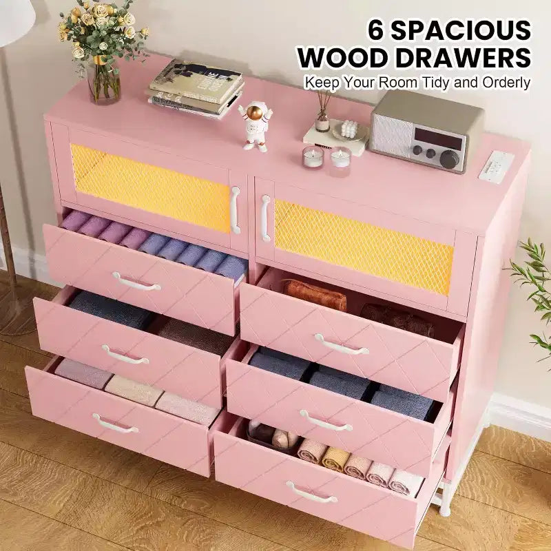 Commode à 8 tiroirs Acekool avec armoire pour chambre à coucher, chiffonnier haut avec station de charge, organisateur de rangement pour salon, couloir, placard