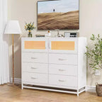 Commode à 8 tiroirs Acekool avec armoire pour chambre à coucher, chiffonnier haut avec station de charge, organisateur de rangement pour salon, couloir, placard