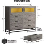 Commode à 8 tiroirs Acekool avec armoire pour chambre à coucher, chiffonnier haut avec station de charge, organisateur de rangement pour salon, couloir, placard