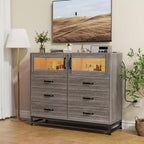 Commode à 8 tiroirs Acekool avec armoire pour chambre à coucher, chiffonnier haut avec station de charge, organisateur de rangement pour salon, couloir, placard