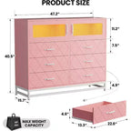 Commode à 8 tiroirs Acekool avec armoire pour chambre à coucher, chiffonnier haut avec station de charge, organisateur de rangement pour salon, couloir, placard