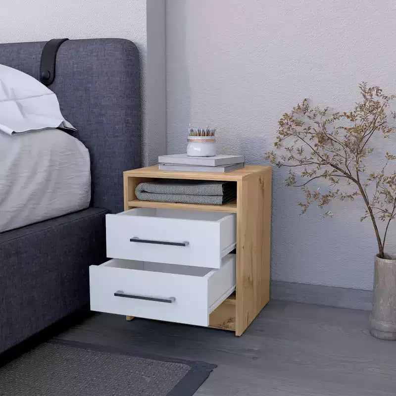 MAYEERTY Table de chevet avec 2 tiroirs et étagère dissimulée, table de nuit vintage pour chambre à coucher ou salon