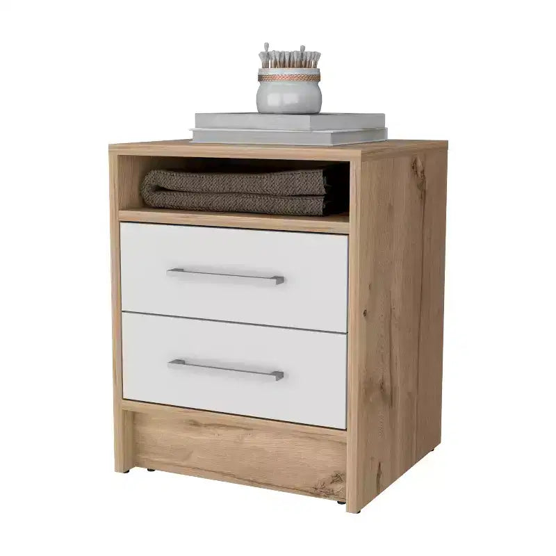MAYEERTY Table de chevet avec 2 tiroirs et étagère dissimulée, table de nuit vintage pour chambre à coucher ou salon