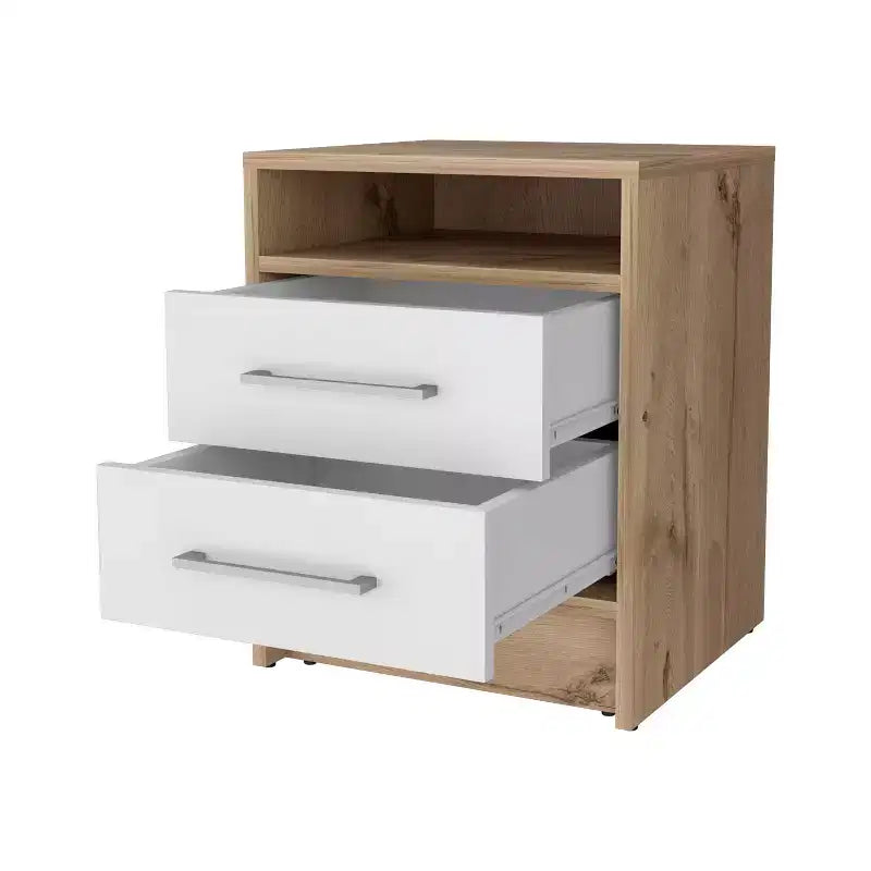 MAYEERTY Table de chevet avec 2 tiroirs et étagère dissimulée, table de nuit vintage pour chambre à coucher ou salon
