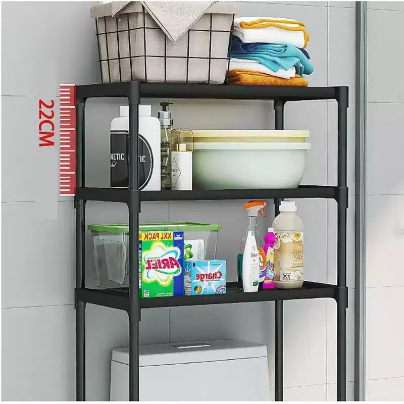 Étagère de salle de bain haute à 3 niveaux, rangement de salle de bain sur pied au-dessus des toilettes avec cadre en fer, organisateur peu encombrant pour serviettes et fournitures