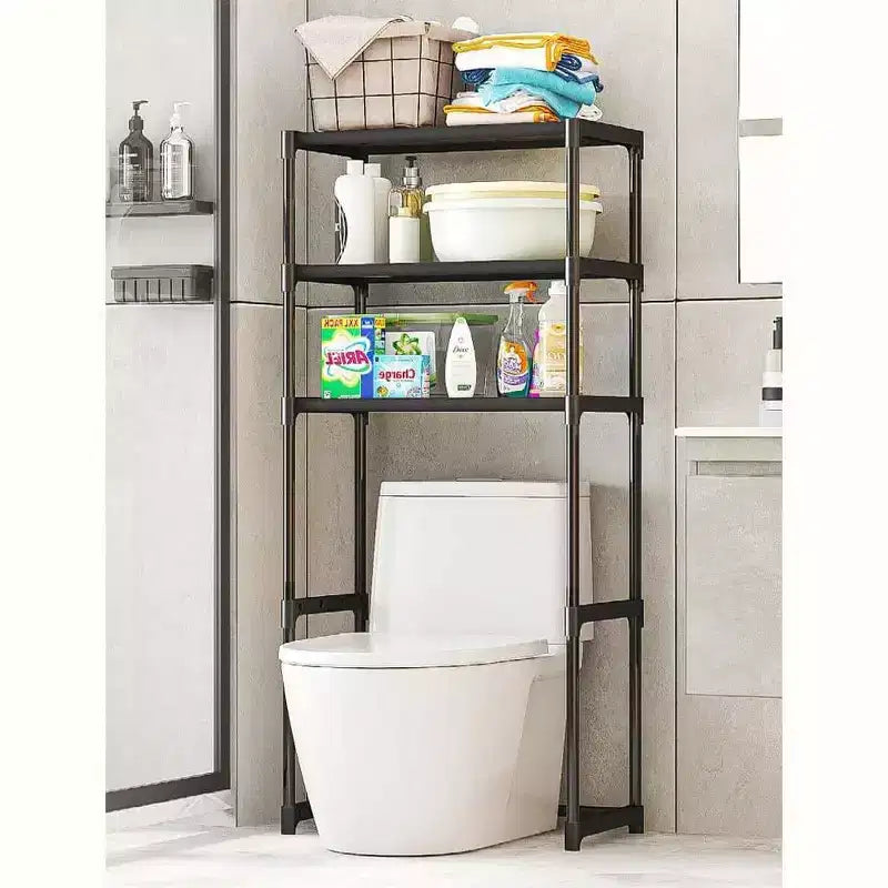 Étagère de salle de bain haute à 3 niveaux, rangement de salle de bain sur pied au-dessus des toilettes avec cadre en fer, organisateur peu encombrant pour serviettes et fournitures