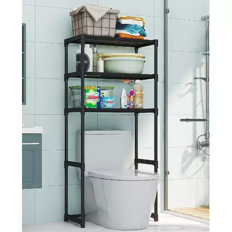 Étagère de salle de bain haute à 3 niveaux, rangement de salle de bain sur pied au-dessus des toilettes avec cadre en fer, organisateur peu encombrant pour serviettes et fournitures