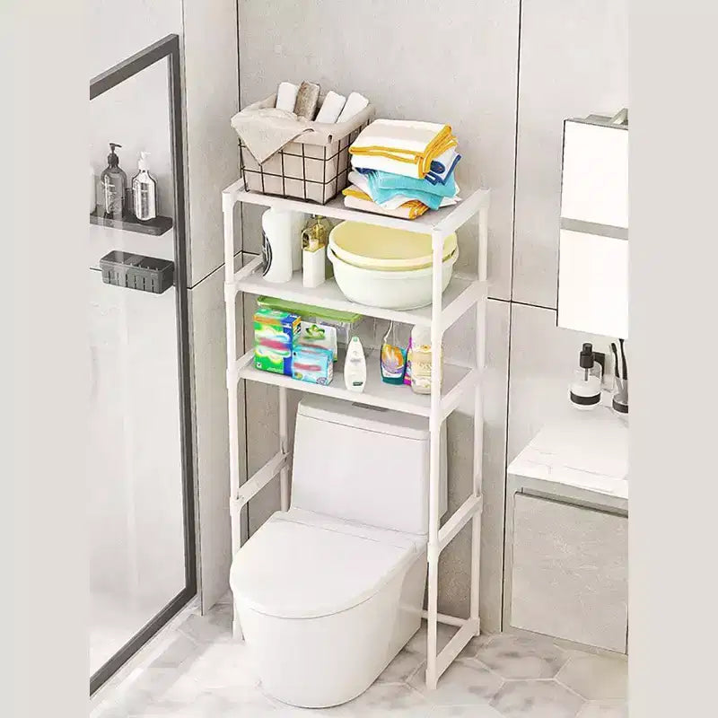 Étagère de salle de bain haute à 3 niveaux, rangement de salle de bain sur pied au-dessus des toilettes avec cadre en fer, organisateur peu encombrant pour serviettes et fournitures