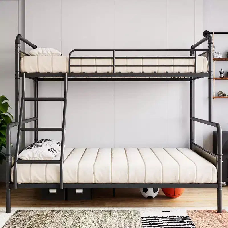 Lit superposé en métal une place et demie avec échelle inclinée, garde-corps haut, cadre de lit superposé robuste avec lattes métalliques, bords arrondis lisses, pour enfants, adolescents