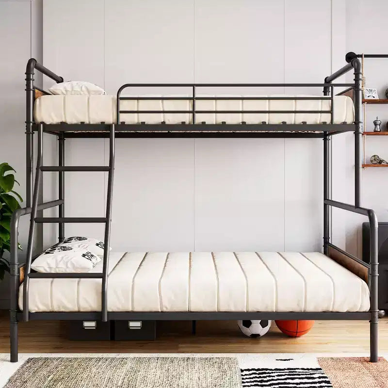 Lit superposé en métal une place et demie avec échelle inclinée, garde-corps haut, cadre de lit superposé robuste avec lattes métalliques, bords arrondis lisses, pour enfants, adolescents