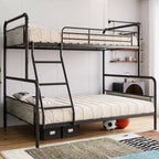 Lit superposé en métal une place et demie avec échelle inclinée, garde-corps haut, cadre de lit superposé robuste avec lattes métalliques, bords arrondis lisses, pour enfants, adolescents