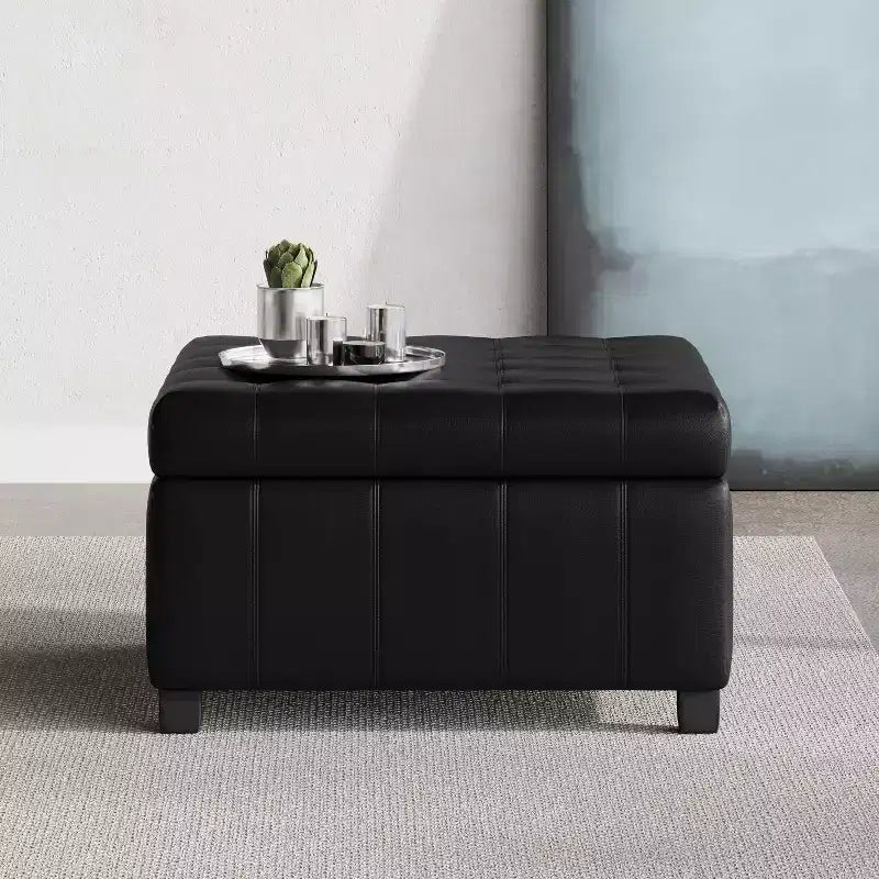 GDFStudio Rigby Pouf de rangement capitonné en similicuir de style contemporain