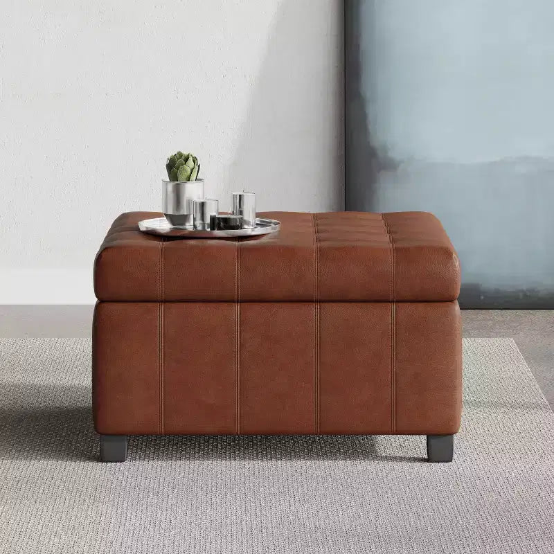 GDFStudio Rigby Pouf de rangement capitonné en similicuir de style contemporain