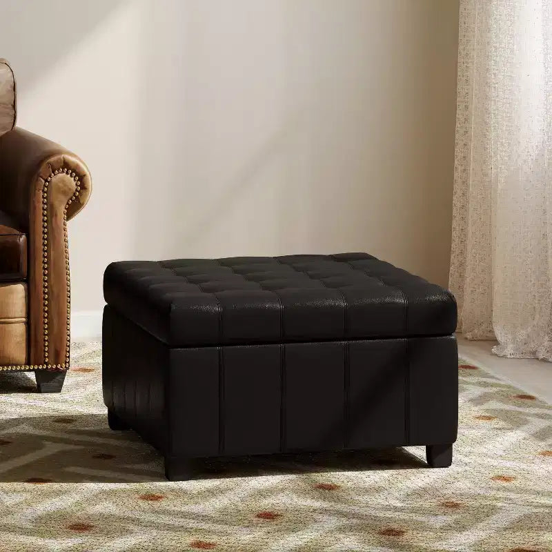 GDFStudio Rigby Pouf de rangement capitonné en similicuir de style contemporain