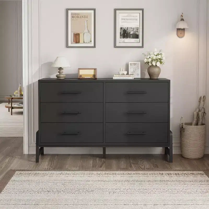 Commode autonome en bois de 132 cm avec tiroir large et placard de rangement, commode de rangement verticale pour salon, chambre à coucher, entrée