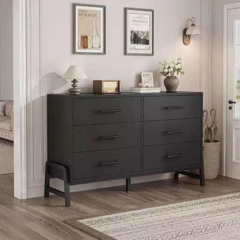 Commode autonome en bois de 132 cm avec tiroir large et placard de rangement, commode de rangement verticale pour salon, chambre à coucher, entrée