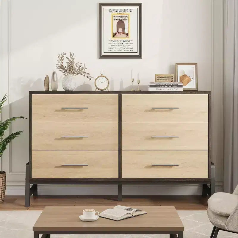 Commode autonome en bois de 132 cm avec tiroir large et placard de rangement, commode de rangement verticale pour salon, chambre à coucher, entrée