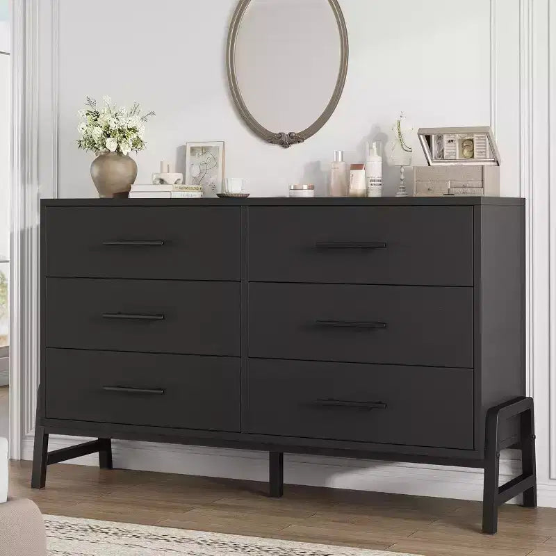 Commode autonome en bois de 132 cm avec tiroir large et placard de rangement, commode de rangement verticale pour salon, chambre à coucher, entrée