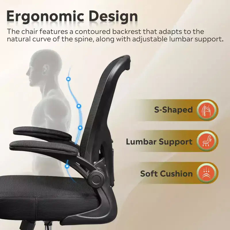 Chaise de bureau ergonomique GALAXHERO, chaise d'ordinateur en maille avec accoudoirs relevables et support lombaire réglable