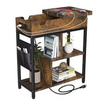 Table d'appoint, Table de chevet à plateau relevable, Petite table de canapé à 3 niveaux, Table de nuit avec étagères de rangement et sac, pour salon et chambre, Marron