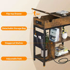 Table d'appoint, Table de chevet à plateau relevable, Petite table de canapé à 3 niveaux, Table de nuit avec étagères de rangement et sac, pour salon et chambre, Marron