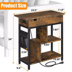 Table d'appoint, Table de chevet à plateau relevable, Petite table de canapé à 3 niveaux, Table de nuit avec étagères de rangement et sac, pour salon et chambre, Marron