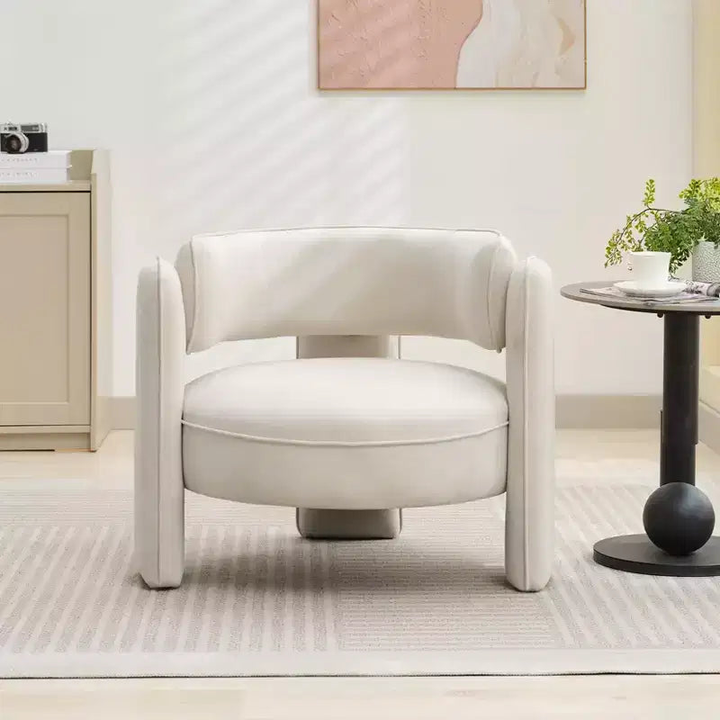 Fauteuil d'appoint, fauteuil baquet moderne en velours de style Mid-Century - Confortable pour salon, chambre, appartement, bureau, beige